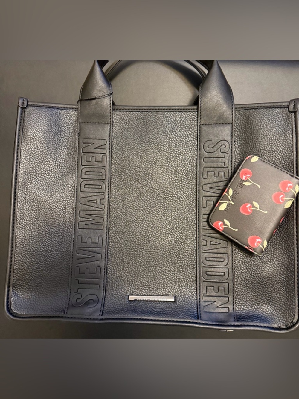 Steve Madden Black Pebbled Leather Tote